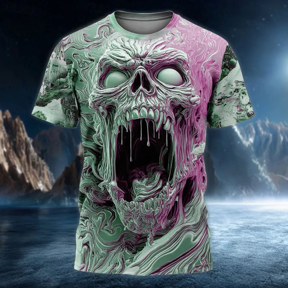Halloween Men's 3d Skull Short Sleeve T-shirt