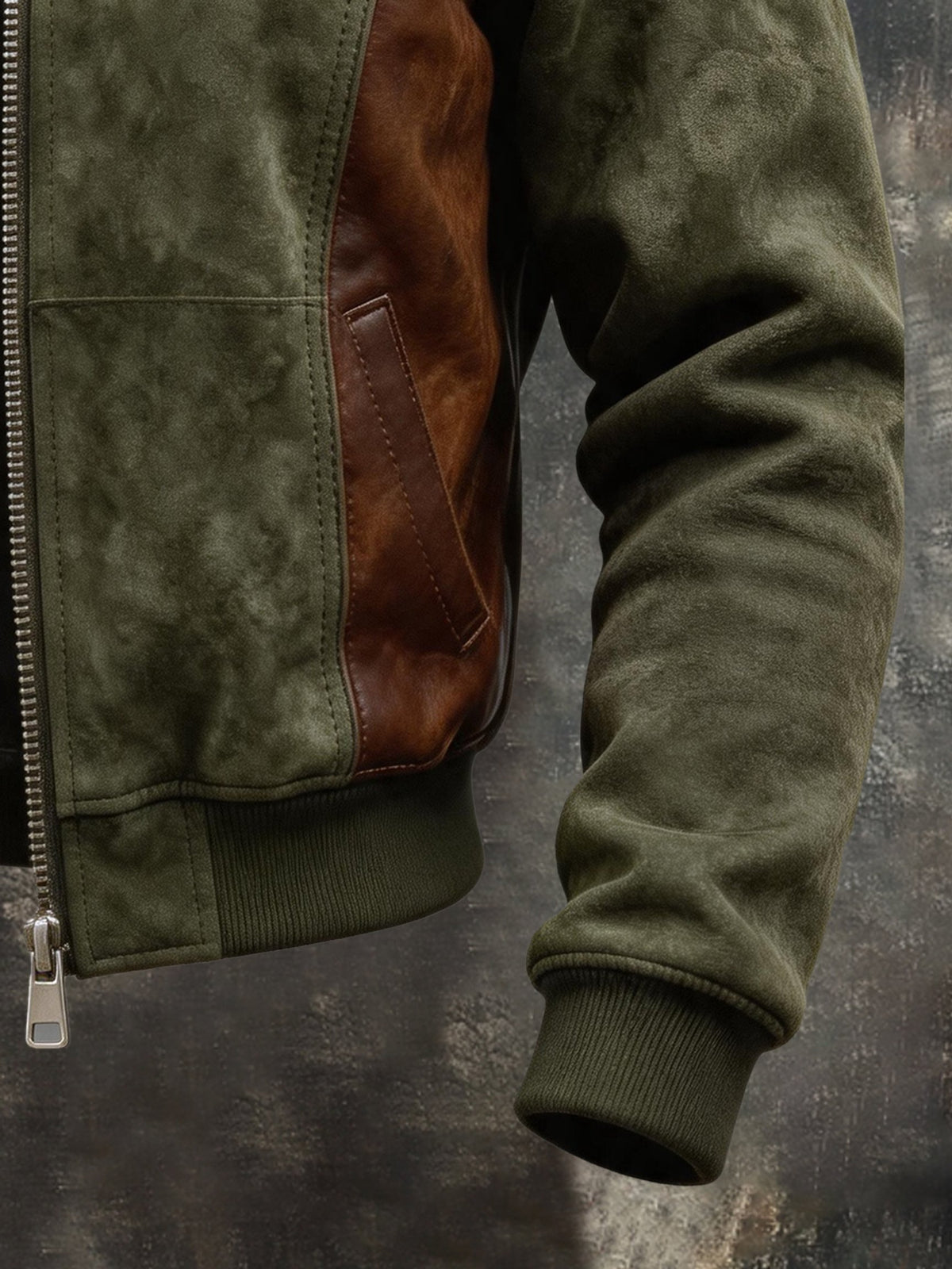 Men’s Vintage-Style Leather-Paneled Jacket with a Shearling Collar