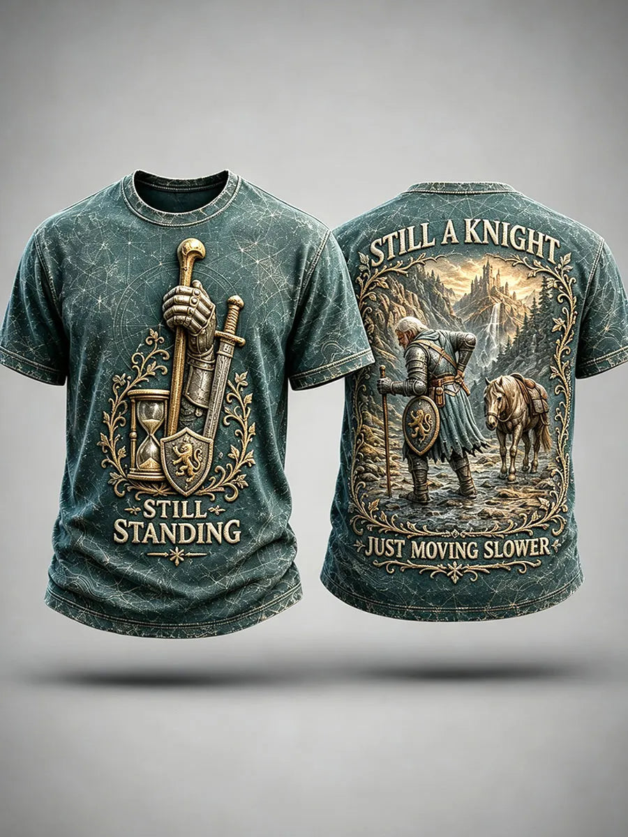 Men’s “Still a Knight, Just Moving Slower” Medieval Knight Humor Graphic T-Shirt