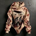 Women's Halloween I'm Fine Bloody Skull Pattern Print Hoodie Two Piece Set