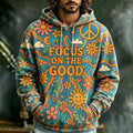 Men's Focus On The Good Smiling Sun Peace Symbol Print Hoodie