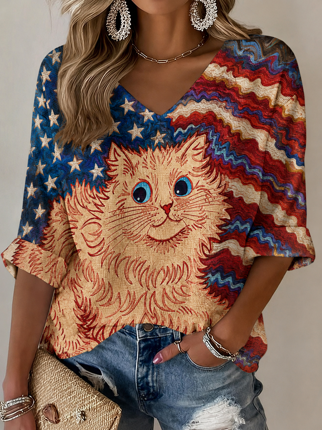 Women'S Retro Independent Japanese Cat Art Printed Casual T-Shirt