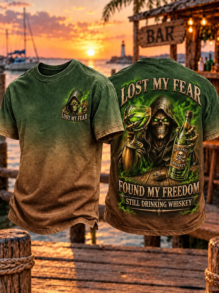 Men’s “LOST MY FEAR · FOUND MY FREEDOM” Retro Skull Printed T-Shirt