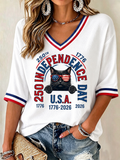 Women'S Cat Printed V-Neck Short Sleeve Top