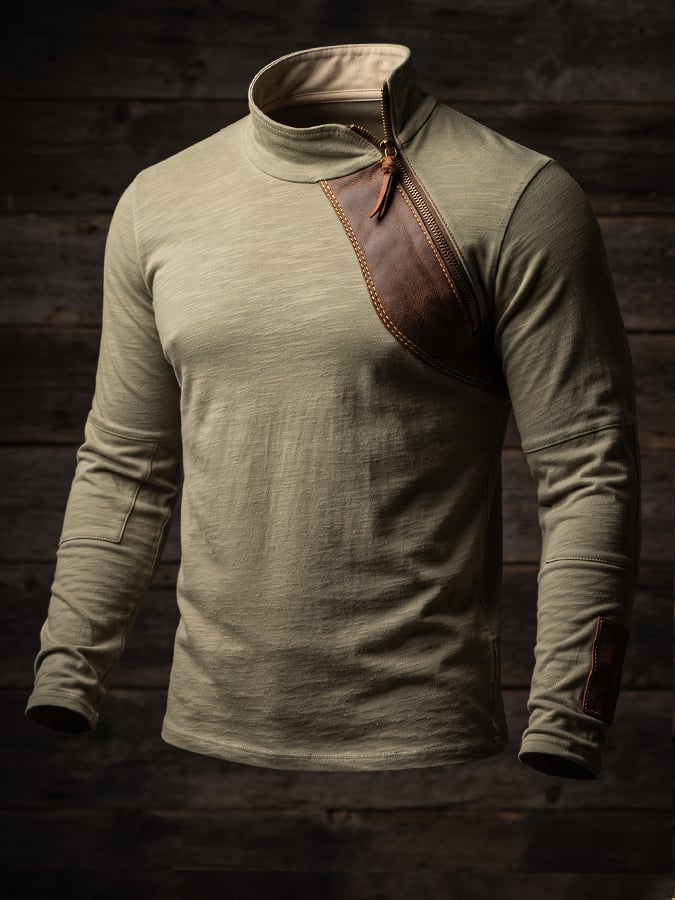 Men's Essential: The Asymmetric Leather-Trimmed Slub Pullover