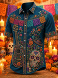 Men's Day Of The Dead Print Short Sleeve Buttons Shirt