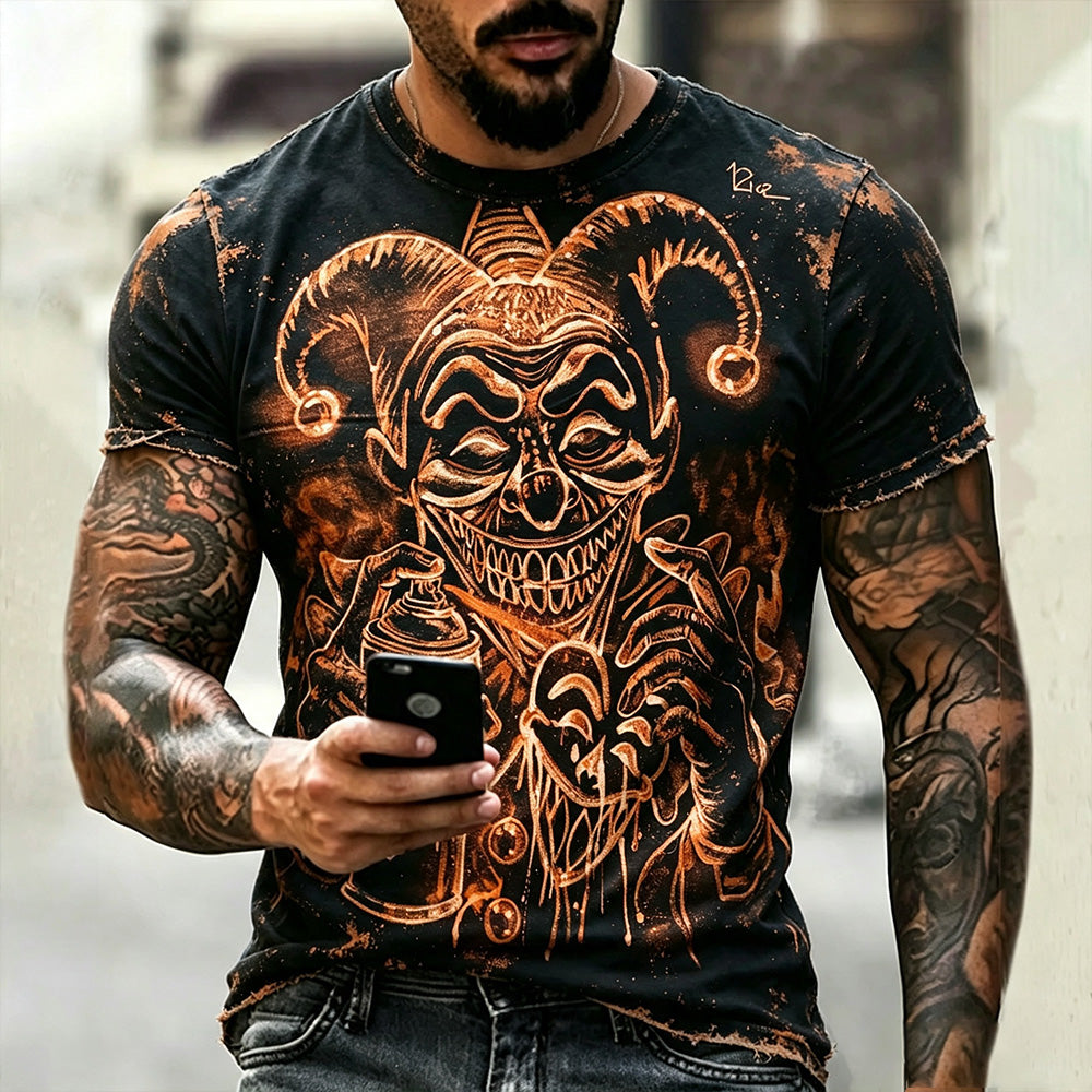 Men's Halloween Clown Art Print Short Sleeve T-shirt