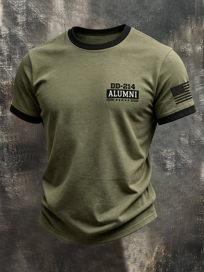 Men's Retro Color-Block DD-214 Crew-Neck Short-Sleeve T-Shirt