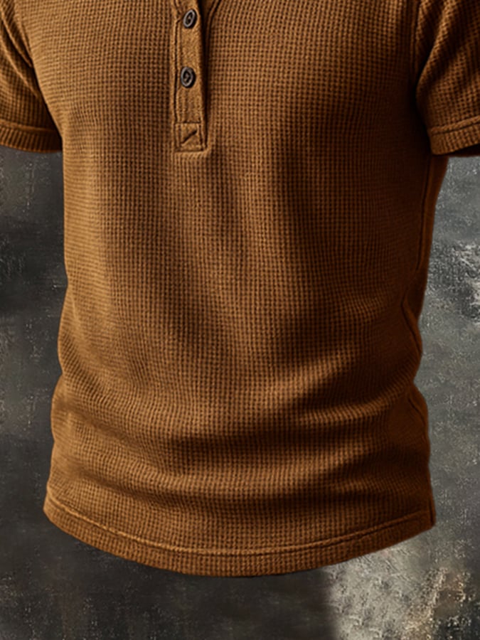 Men's Waffle Basic Casual Henley Short Sleeve T-Shirt