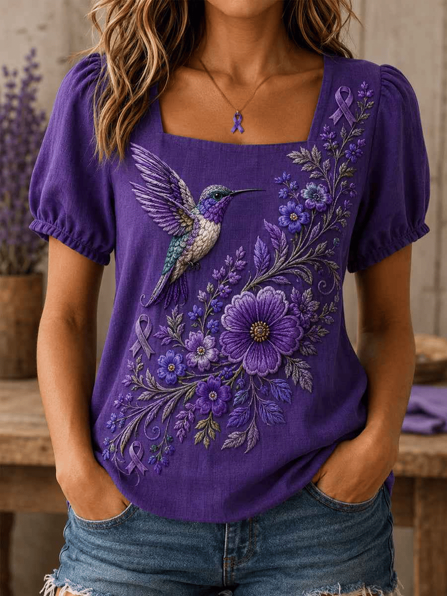 Women's Retro Purple Floral Alzheimer's Disease Print Top