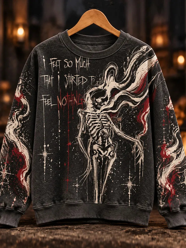 Women's Unisex Vintage Distressed Gothic Skeleton Dark Art Graphic Crewneck Sweatshirt