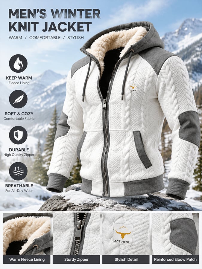 Men's Vintage-Style Textured Thermal Outdoor Jacket with Multiple Pockets