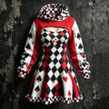 Women's Retro Halloween Clown Playing Card Color Block Print Hoodie Suspender Dress Two-piece Set