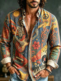 Men's Vibrant Patchwork Music Skeleton Floral Art Print Shirt