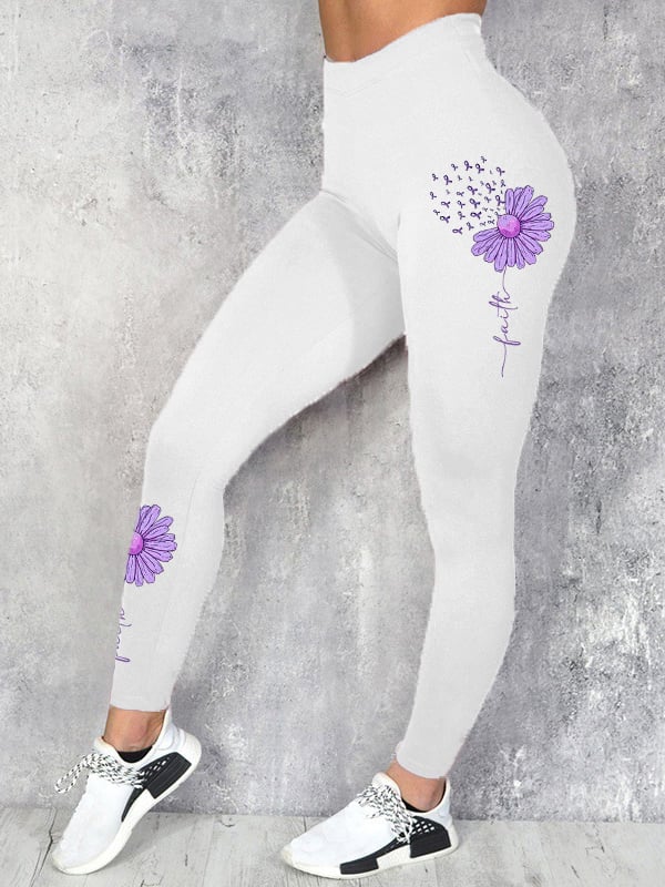 Women's Faith For A Cure Purple Ribbon Alzheimer's Awareness Fighter Supporter Leggings