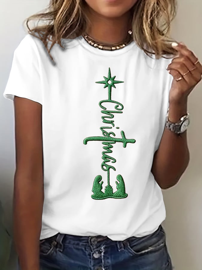 Women's Christmas Faith Print Casual T-shirt