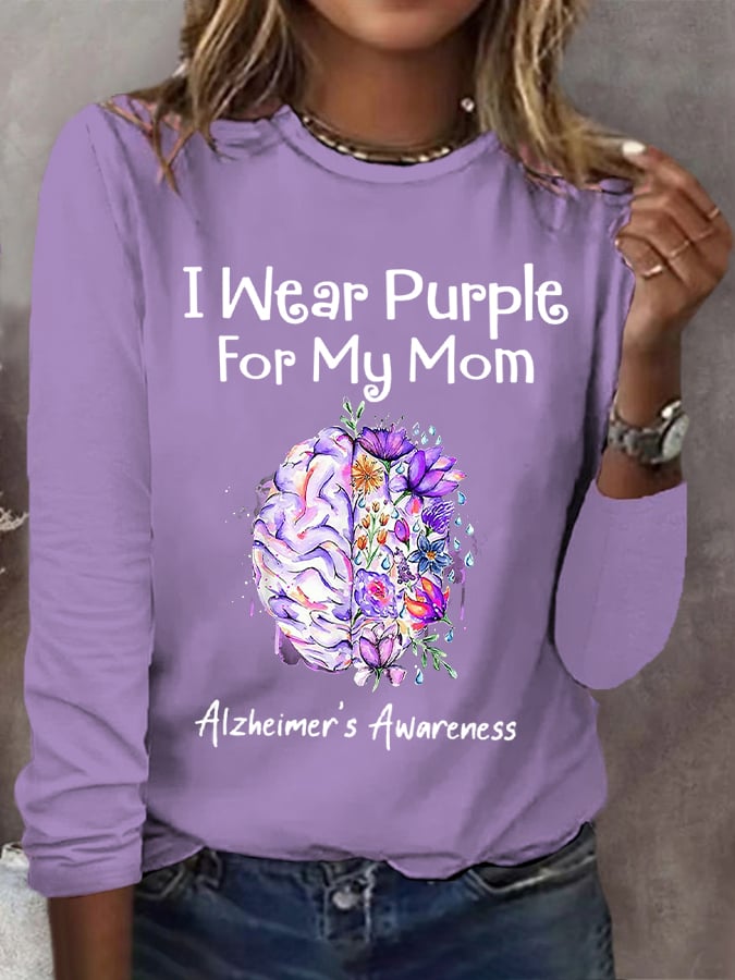 Women's I Wear Purple For My Mom Alzheimer's Awareness Warrior Long-Sleeve T-Shirt