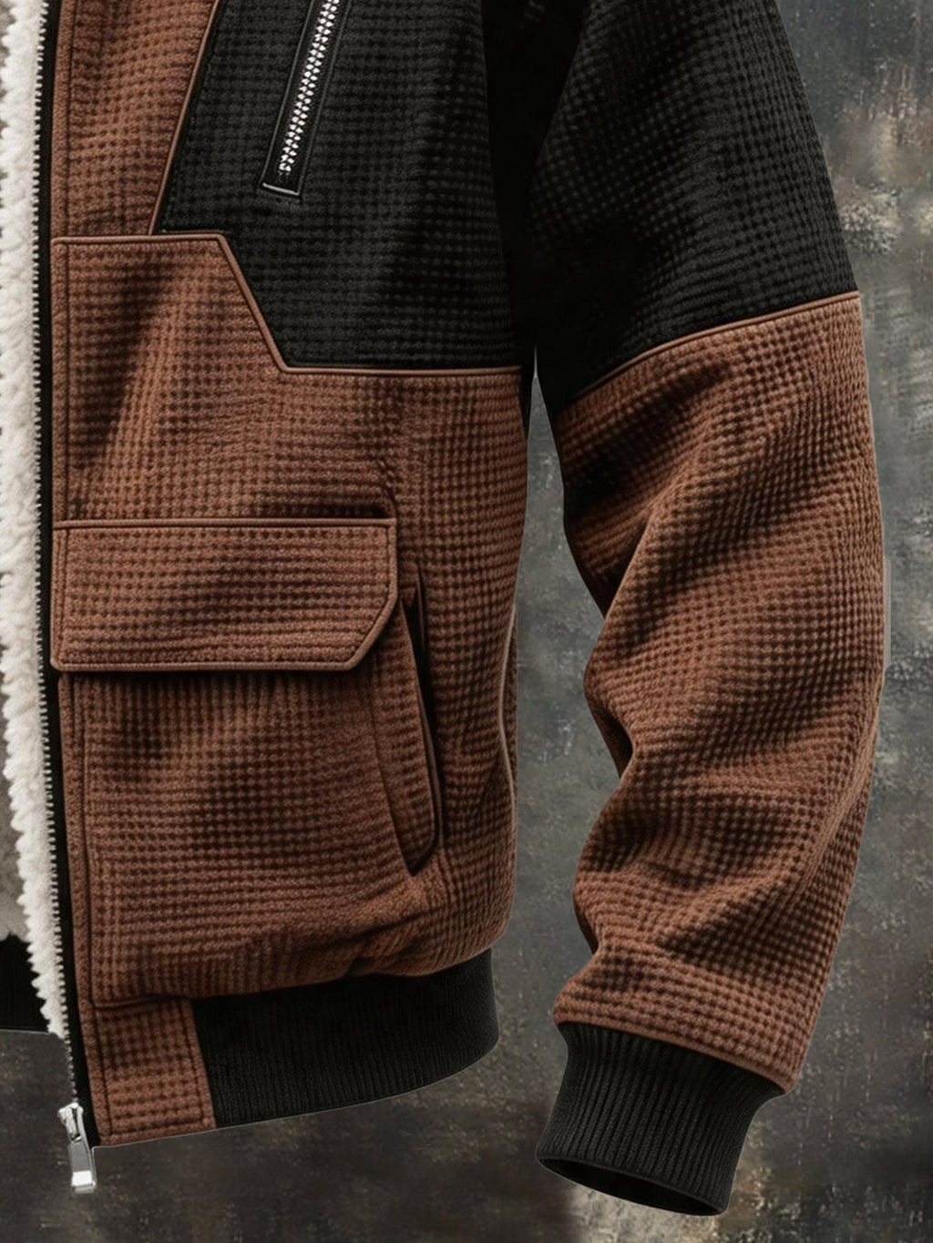 Men's Retro Color-Block Waffle-Knit Multi-Pocket Utility Jacket