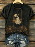 Women's Retro Halloween Theme Ghost Print T-shirt