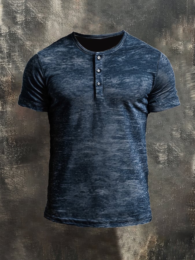 Men's vintage style casual Henley T-shirt, mixed colors