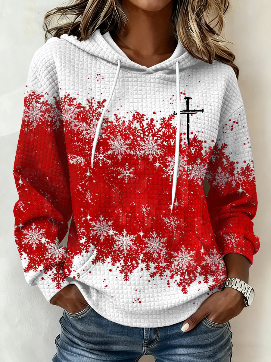 Women's Christmas Print Plaid Fabric Hooded Sweatshirt