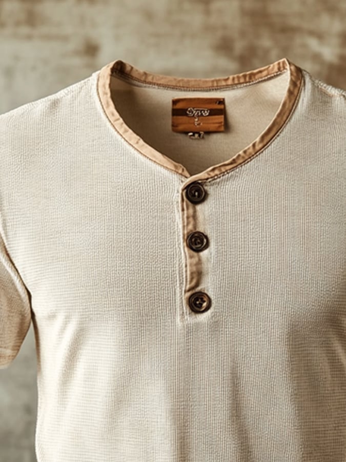 Men's casual waffle henley t-shirt, short sleeve