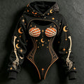 Women's Retro Halloween Pumpkin & Skeleton Hand Print Casual Two-piece Set