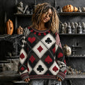 Halloween Gothic  Playing Card Cosplay Pattern Cozy Knit Sweater