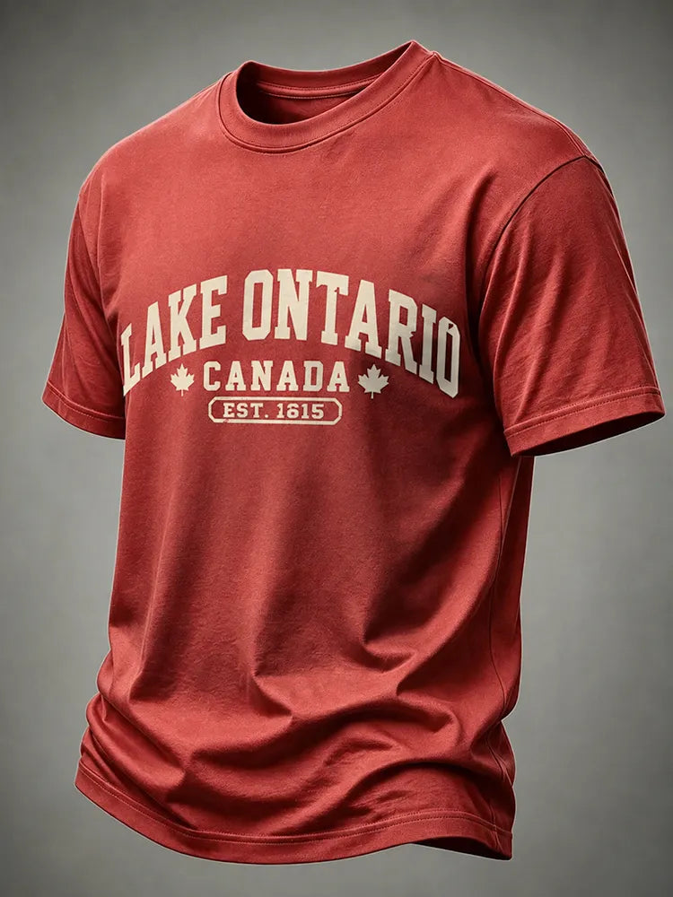 Men's Vintage Lake Ontario Printed Crew Neck T-shirt