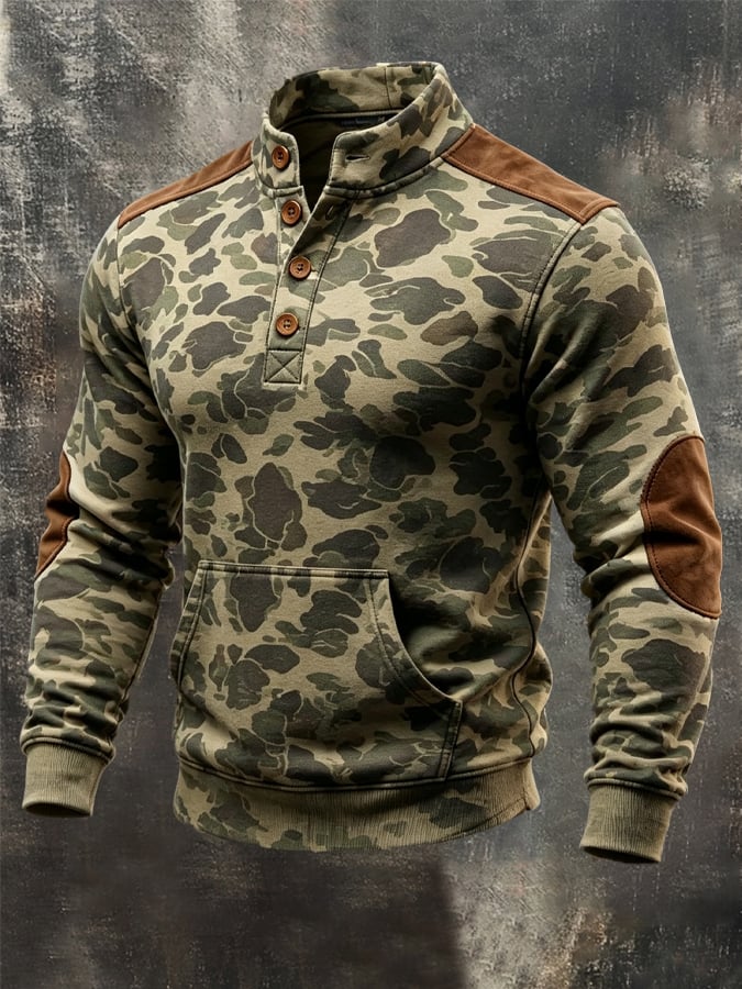 Men's Vintage-Cut Camouflage Stand-Collar Long-Sleeve Sweatshirt