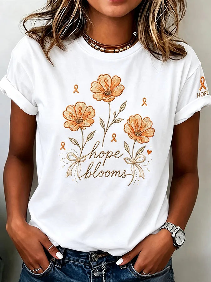 Women'S Casual Leukemia Awareness Print Short-Sleeve T-Shirt