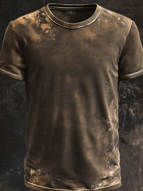 Casual retro t-shirt in used look with round neck and short sleeves for men