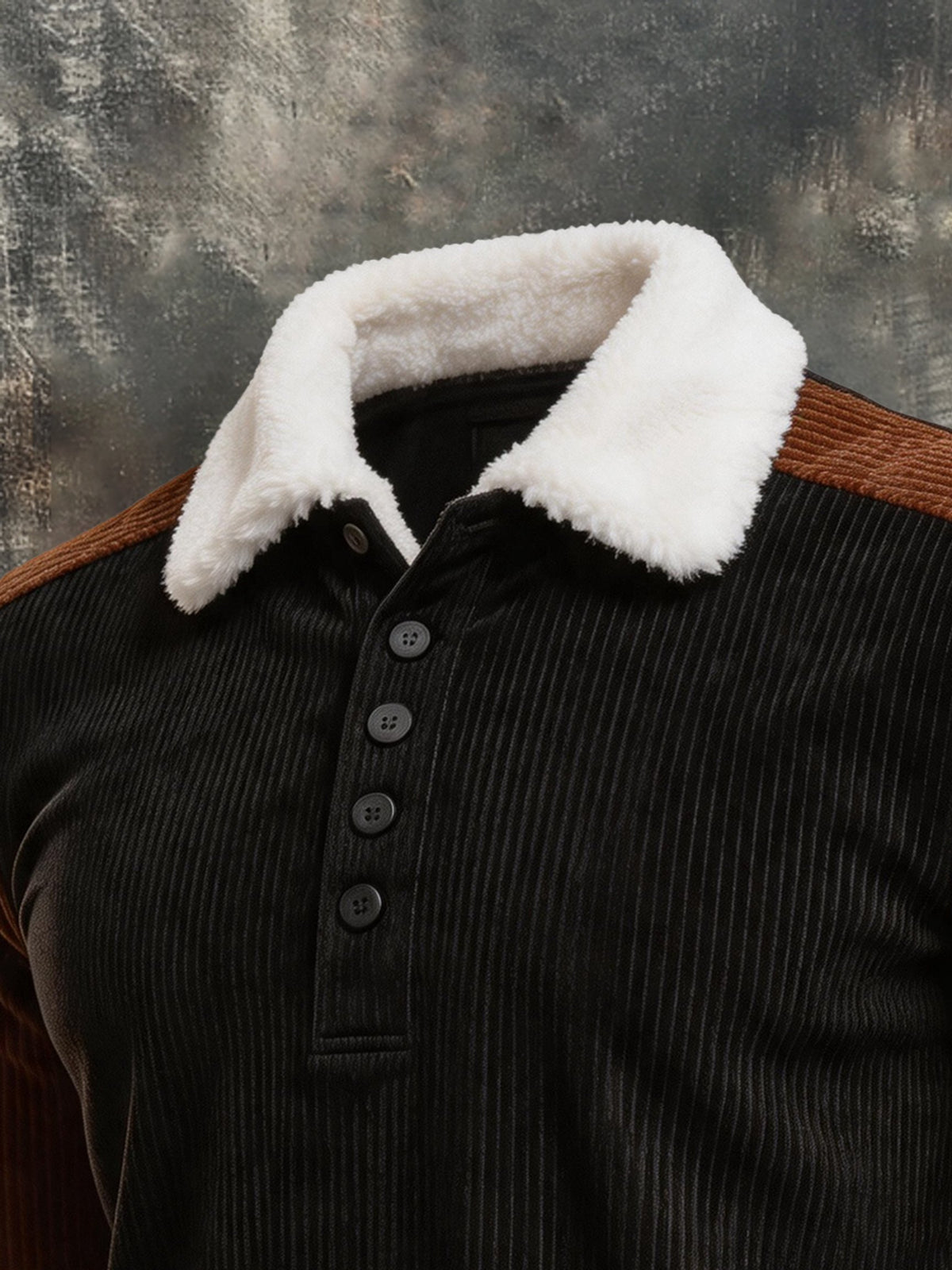 Men's Vintage Corduroy Sweatshirt with Contrasting Fur Collar