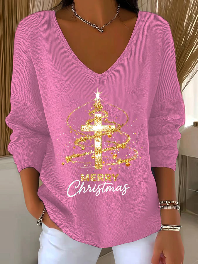Women's  Christmas Faith Cross Print Casual Shirt