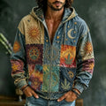 Men's Hippie Multi Panel Peace Symbol Star Print Zipper Hoodies