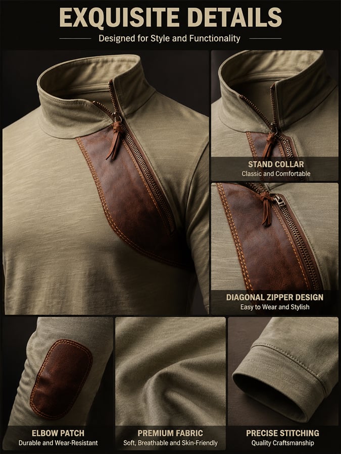 Men's Essential: The Asymmetric Leather-Trimmed Slub Pullover