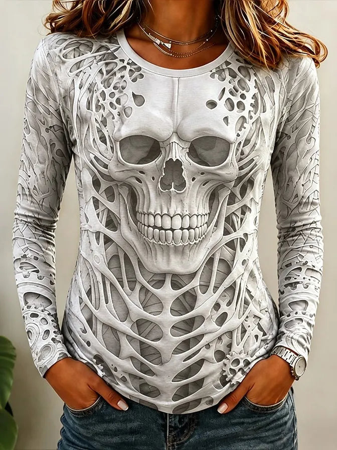 Women's Vintage Horror Face Print Comfy Long Sleeve T-shirt