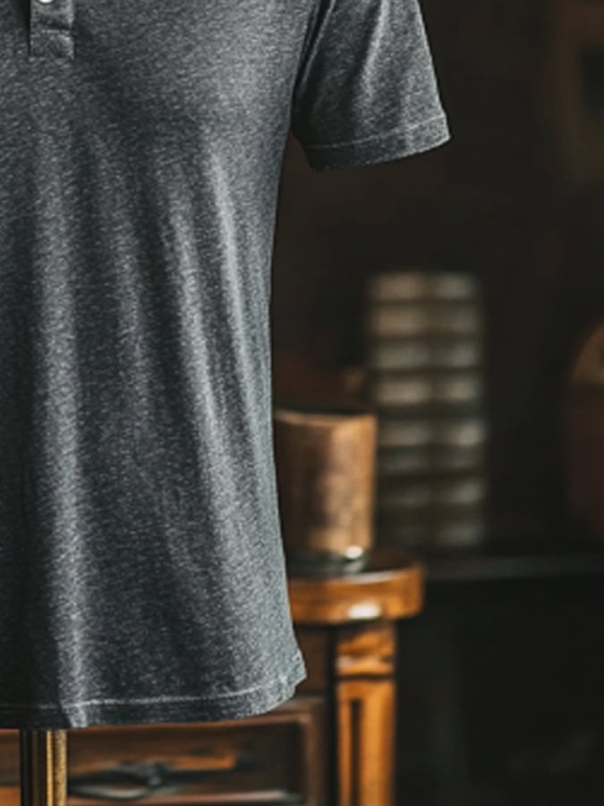 Men's Vintage Premium Distressed Henley Short Sleeve T-Shirt