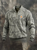 Men’s Vintage-Style Ribbed-Texture Printed Quarter-Zip Sweatshirt