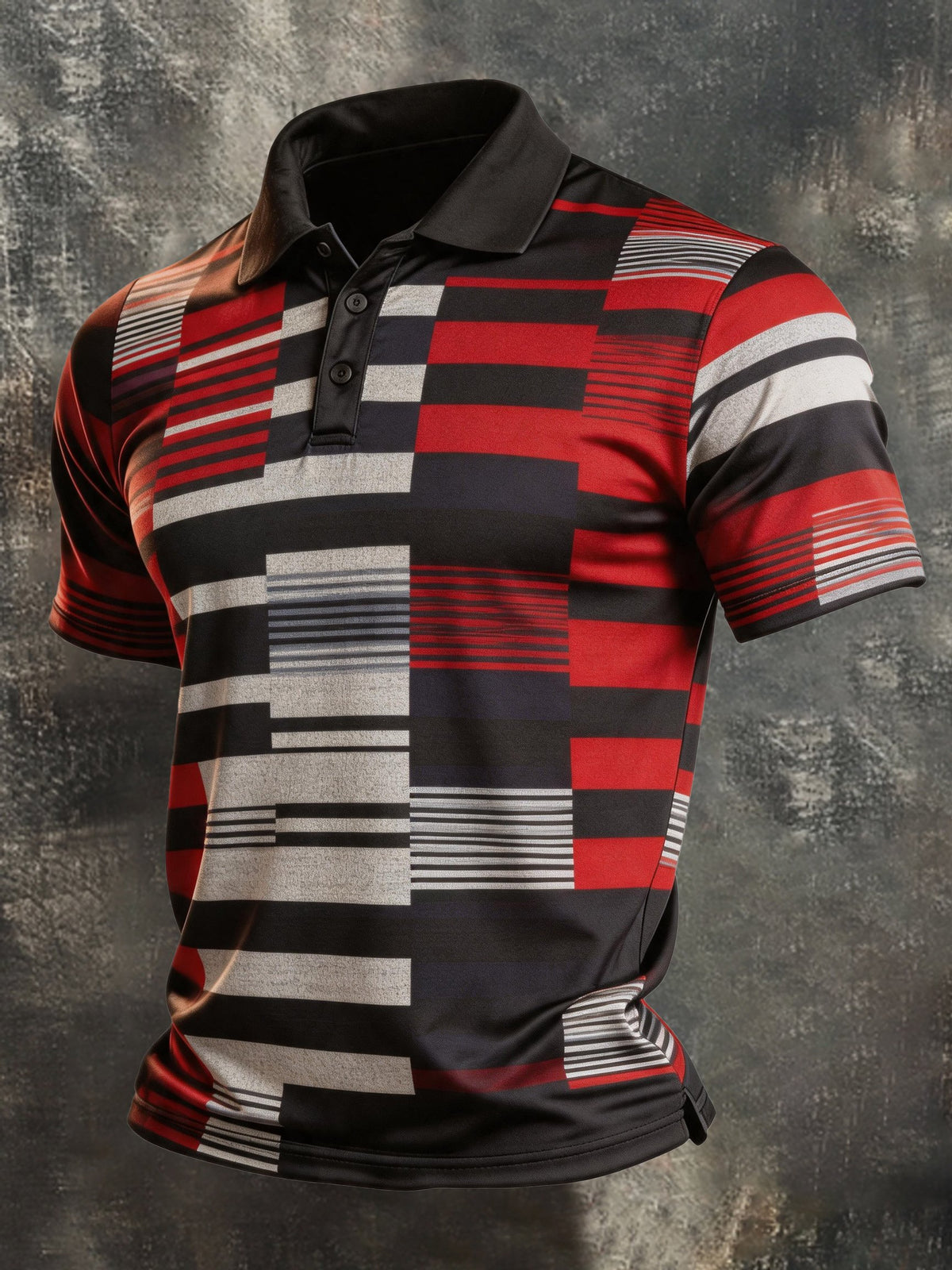 Men's Retro Color-Block Short-Sleeve Polo Shirt