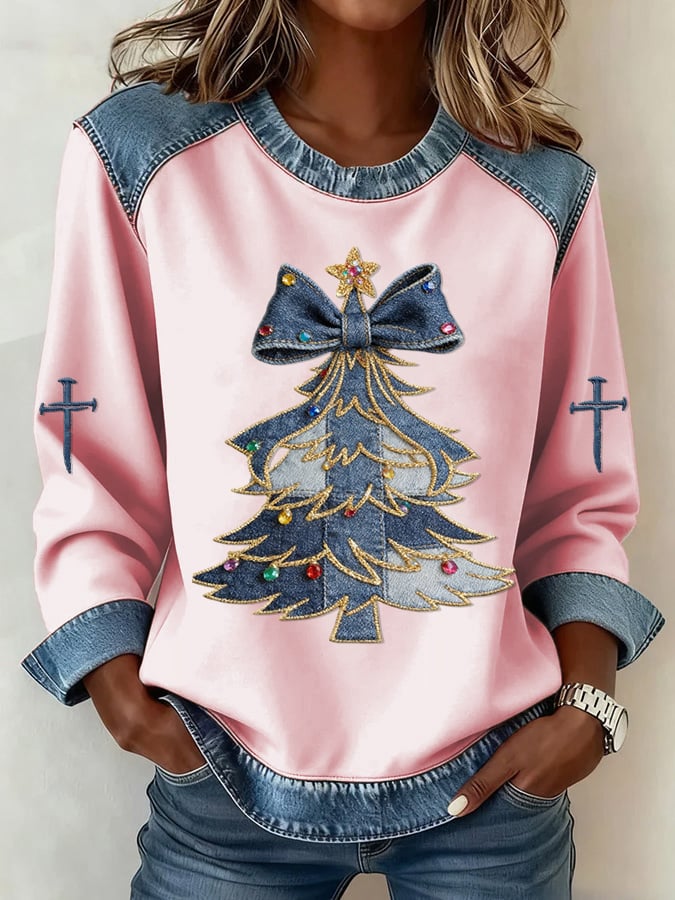 Women's Casual Christmas Tree Print Sweatshirt