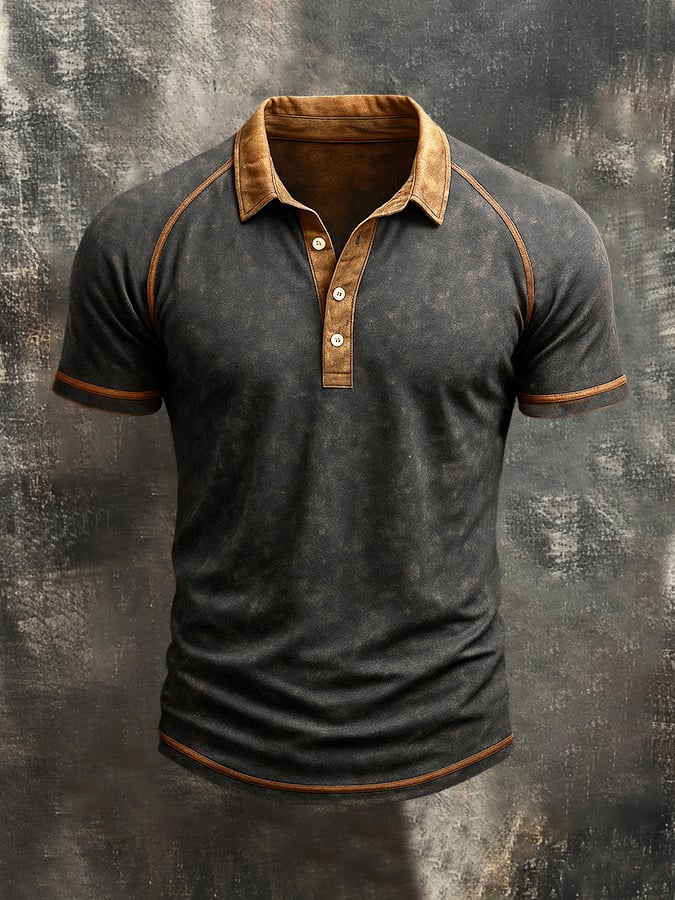 Men's retro raglan sleeve polo shirt with color block design