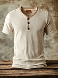Men's casual waffle henley t-shirt, short sleeve