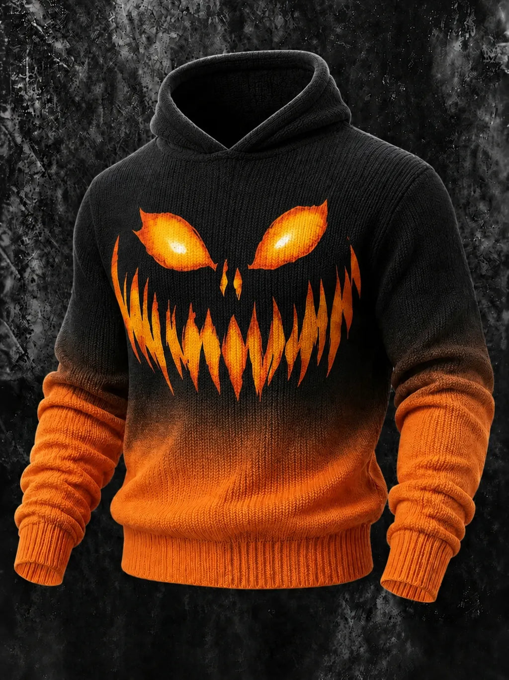 Men's Halloween Spooky Face Print Hooded Cozy Knit Sweater