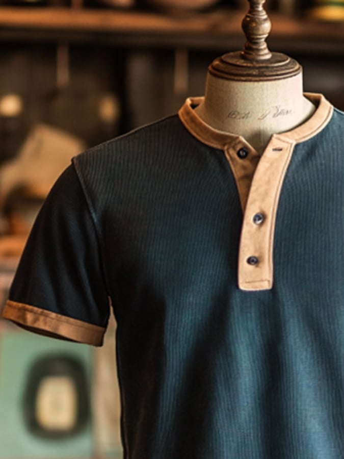 Men's waffle henley short sleeve t-shirt