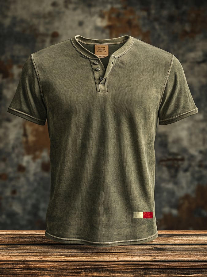 Men's Henry vintage waffle-knit short-sleeved T-shirt