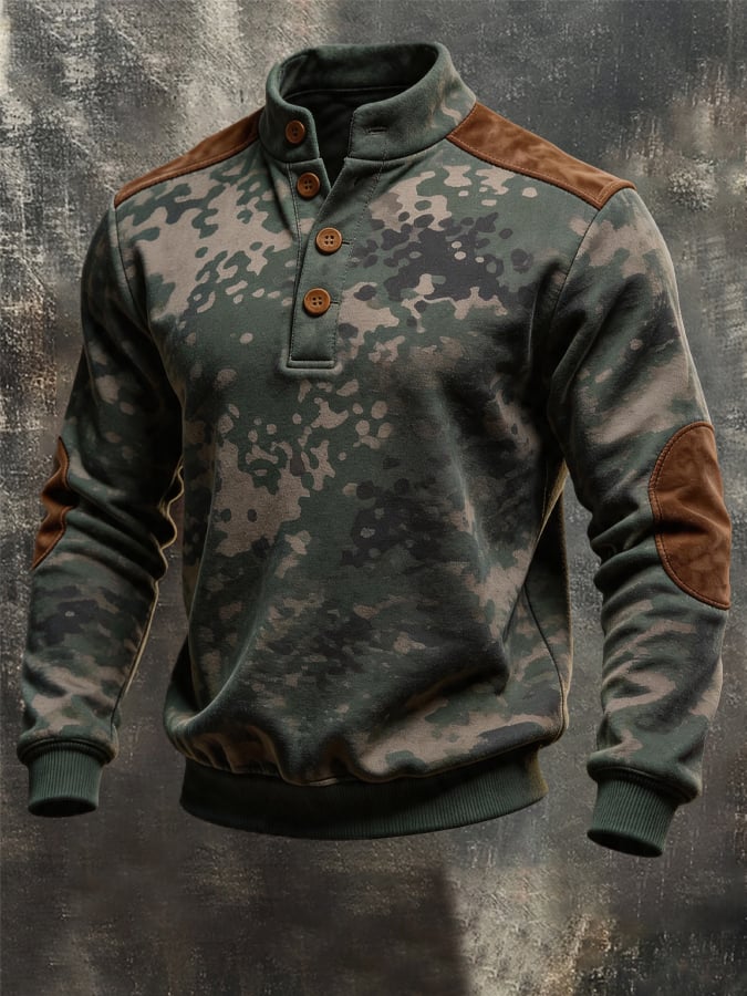 Men's Vintage-Cut Camouflage Stand-Collar Long-Sleeve Sweatshirt