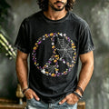 Men's Halloween Peace Symbol Pumpkin Spider Web Pattern Casual Crew Neck T-shirt