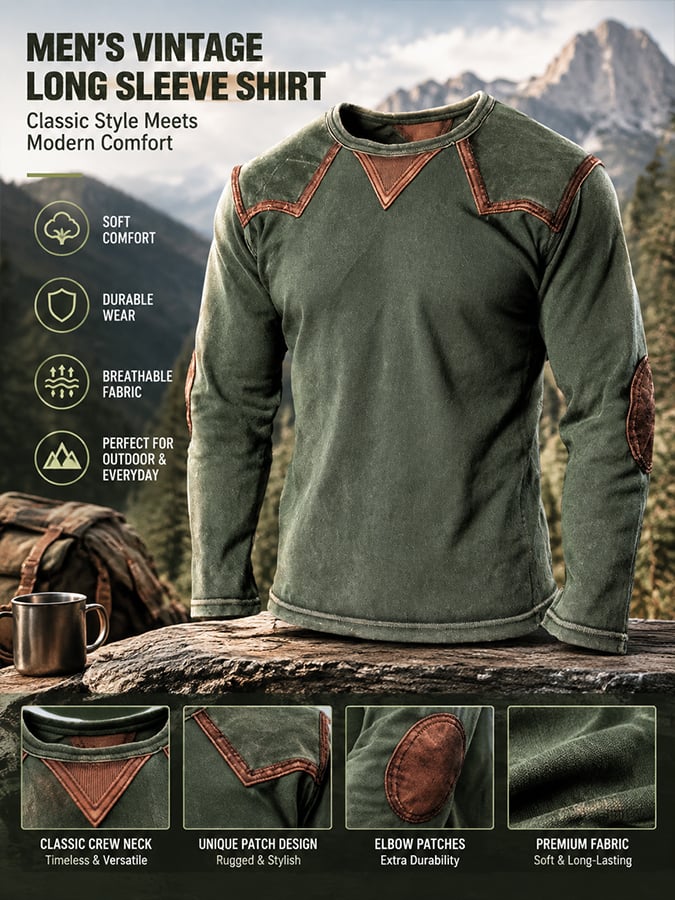 Men's Retro Comfortable Color-Block Crew Neck T-Shirt