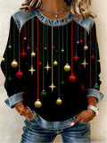 Women's Casual Retro Christmas Fleece-Lined Color-Blocked Sweatshirt